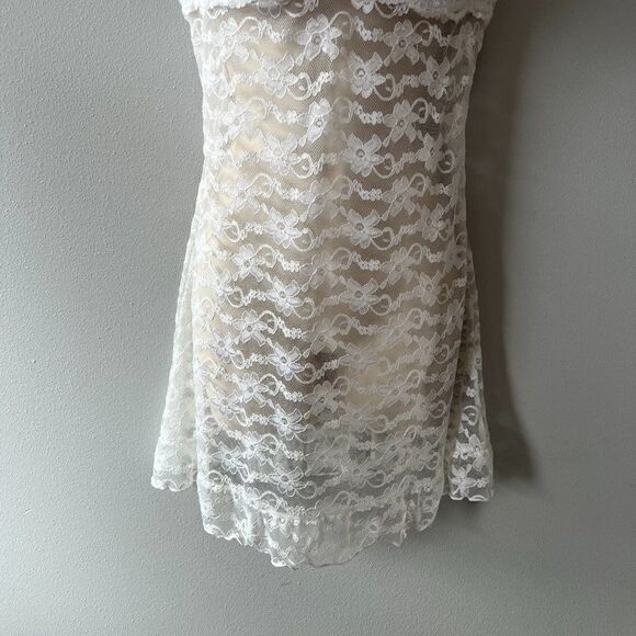White Lace Floral Ruffle Sheer Underwire Slip Dress Size 2X - Picture 4 of 11